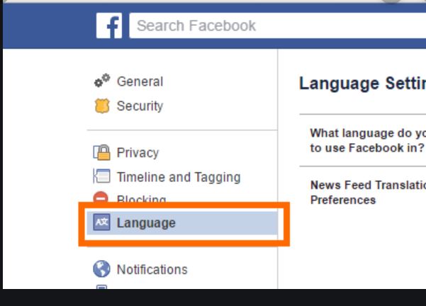 Facebook Language Settings