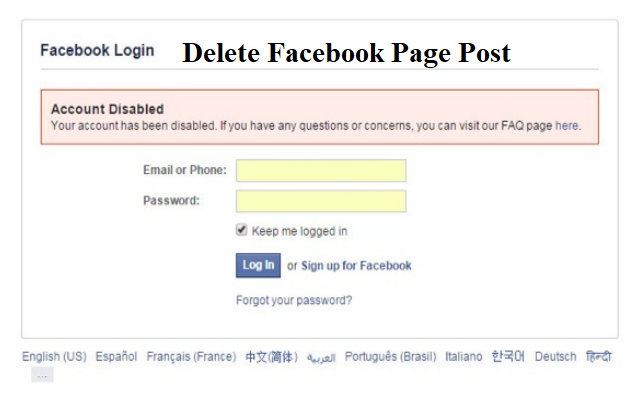 Delete Facebook Page Post